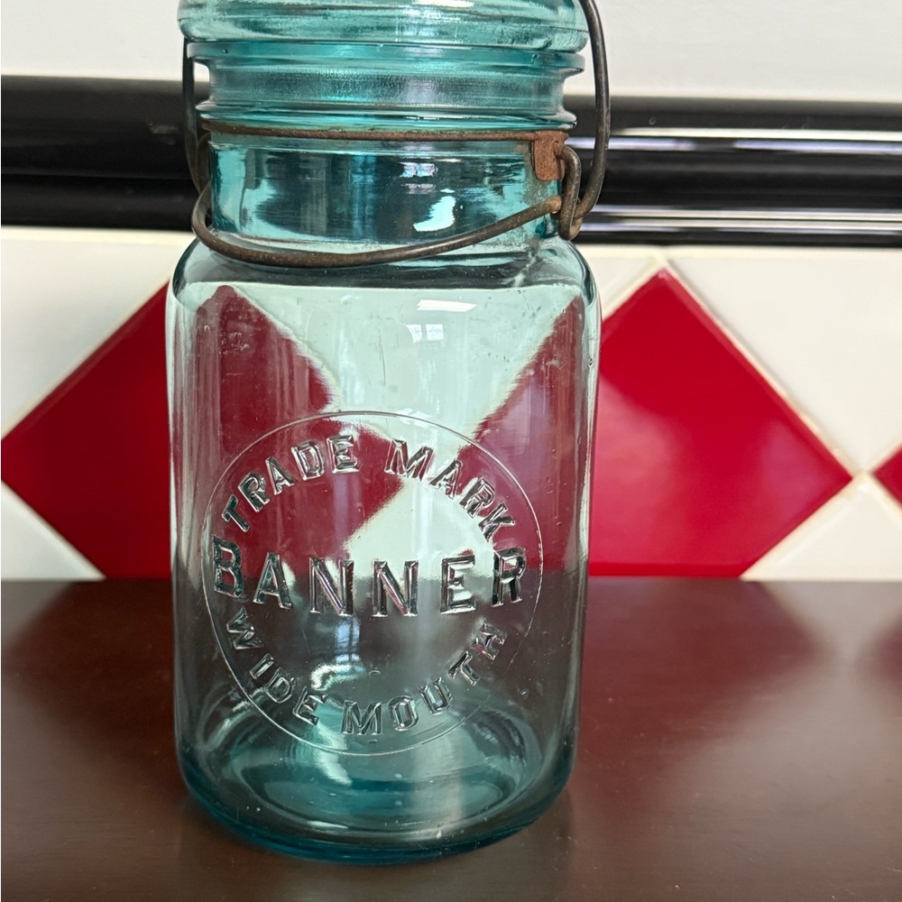 1910’s Banner Blue Glass wide mouth quart